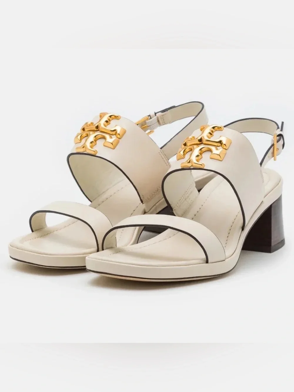 Tory Burch Eleanor Cream Leather Block-Heel Sandals Size 10.5
